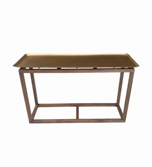 CN 6371 - Console - Gold/Brass Tray Top with Timber Frame 