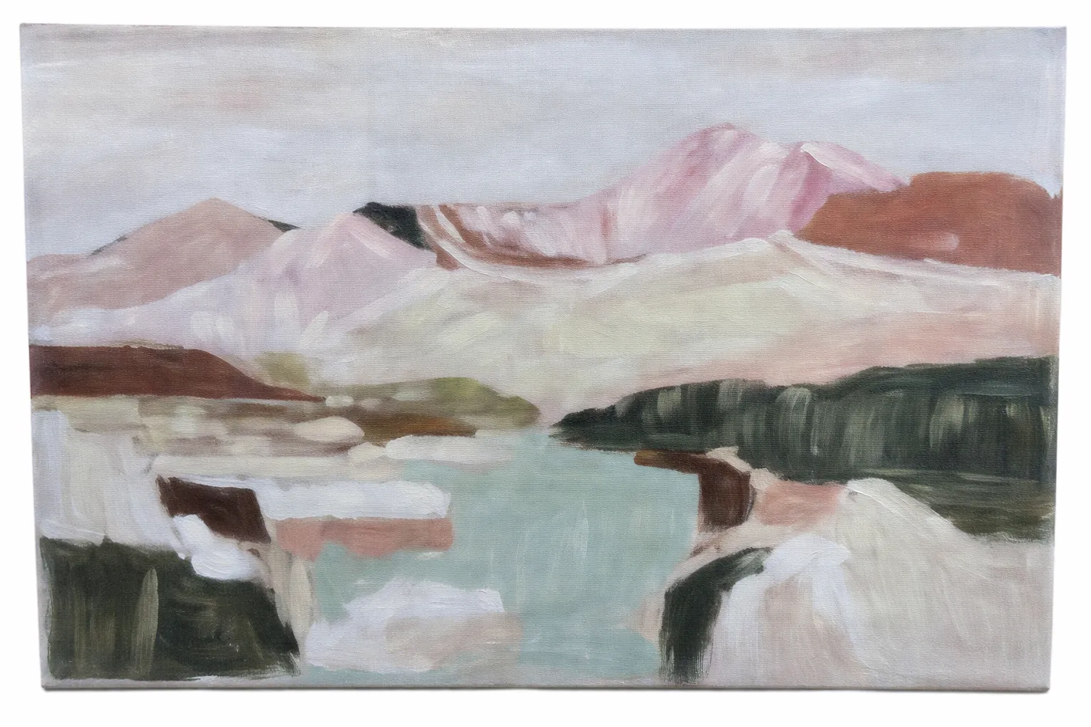 AW 0025 - Artwork - Extra Large - Framed Canvas Mountain Abstract Pastels Blush Green Rust 