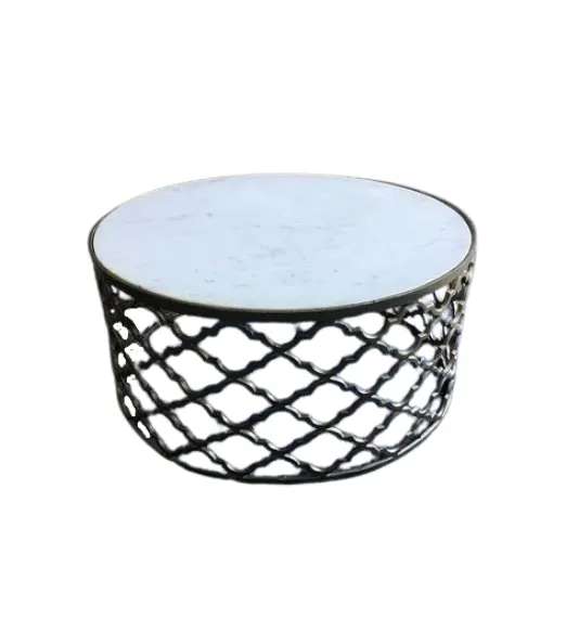 CT 4048 - Coffee Table - White Round Marble Inlay on Gold Frame