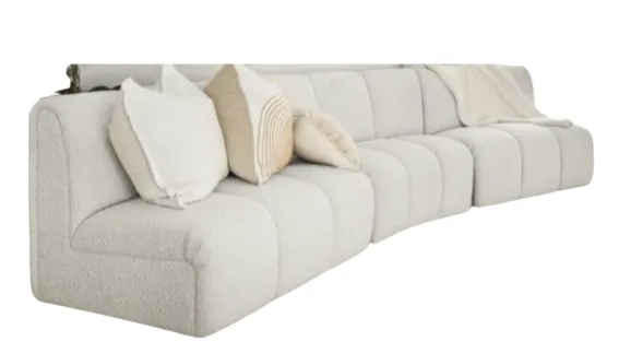 SF 0005 - Modular Sofa - 3 Piece Curved Ribbed/Panels in Grey Mottled Boucle 