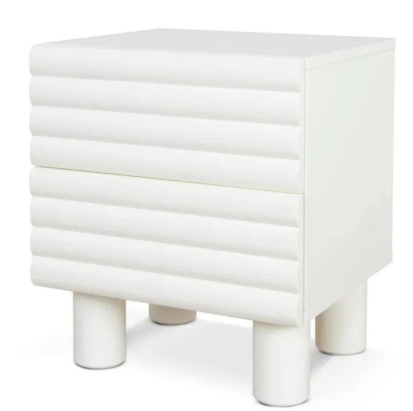 BST 0058 - Bedside Table - Fluted White 2-Drawer 