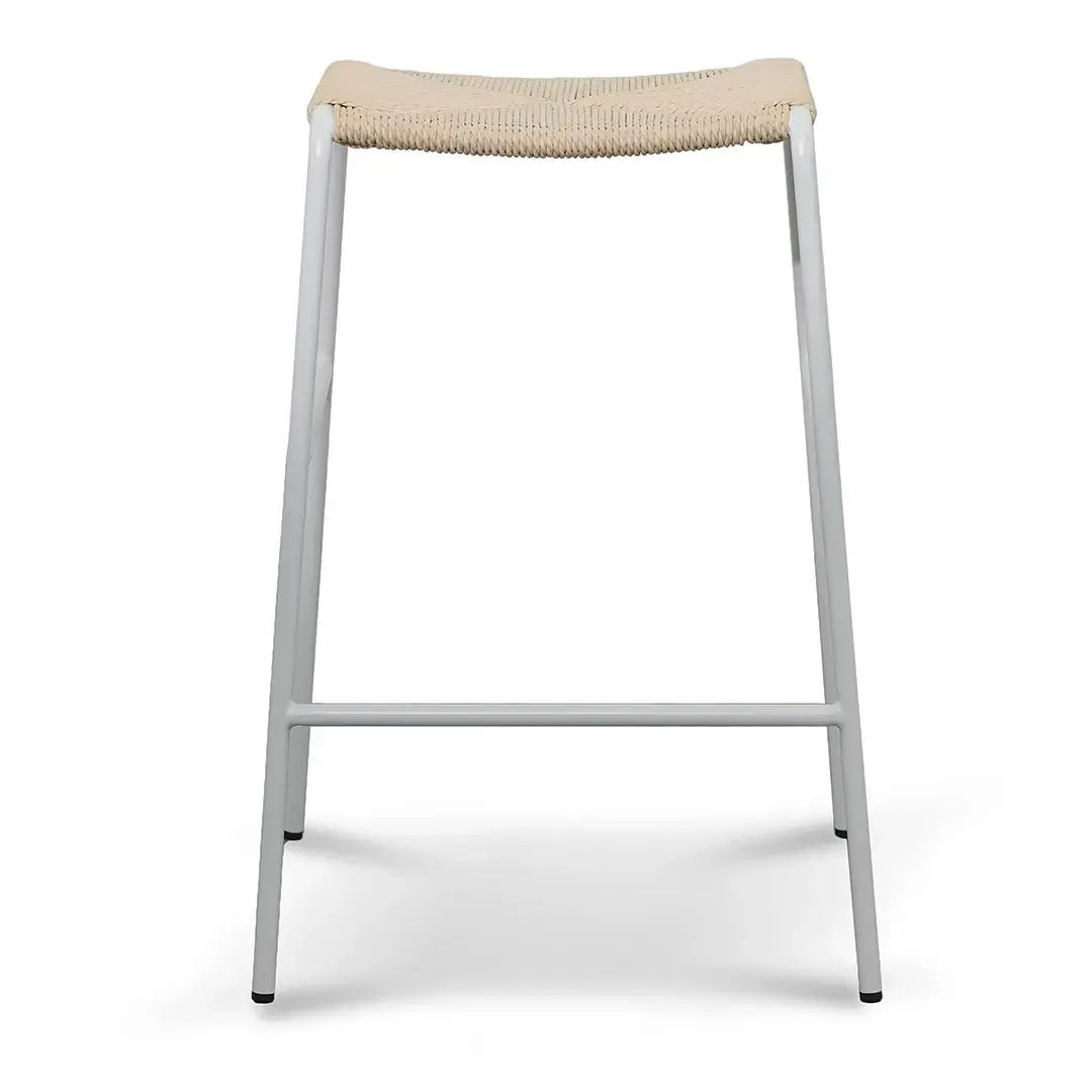STL 0042 - Counter Stool - White Frame with Natural Rattan Seat