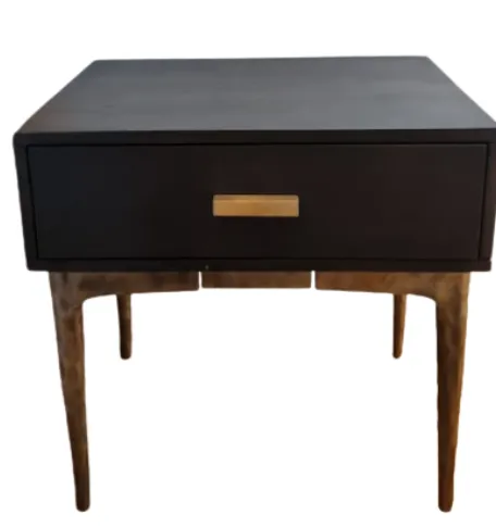 BST 8059 - Bedside Table - Single Drawer - Black  with Gold Frame & Handle