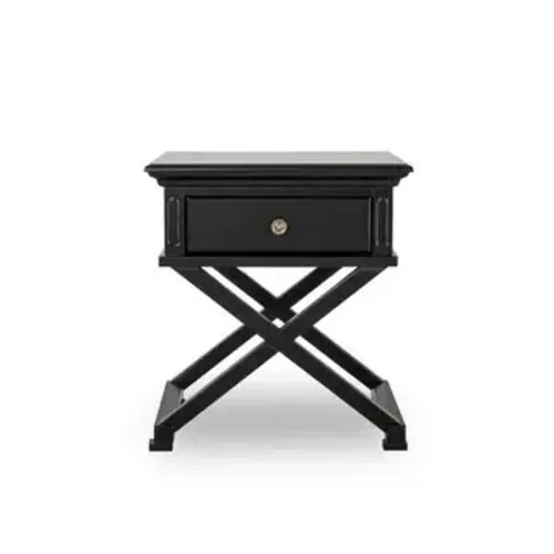 Black Nutmeg Wood Cross Leg Hamptons Design Bedside Table - BST 4114