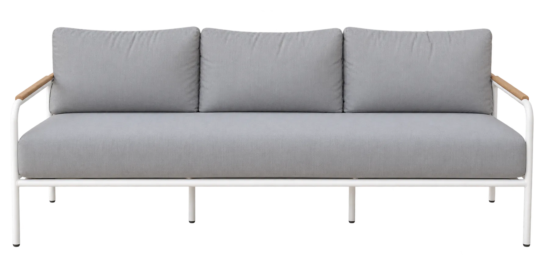 OD SF 0007 - Outdoor - Sofa - 3 seater White Aluminium Frame with Grey Cushions & Timber Arm Rest