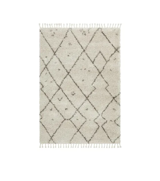 RG 6549 - Rug - Extra Large - Natural Shag Pile with Geo Diamond Pattern & Tassels (280cm x 380cm)