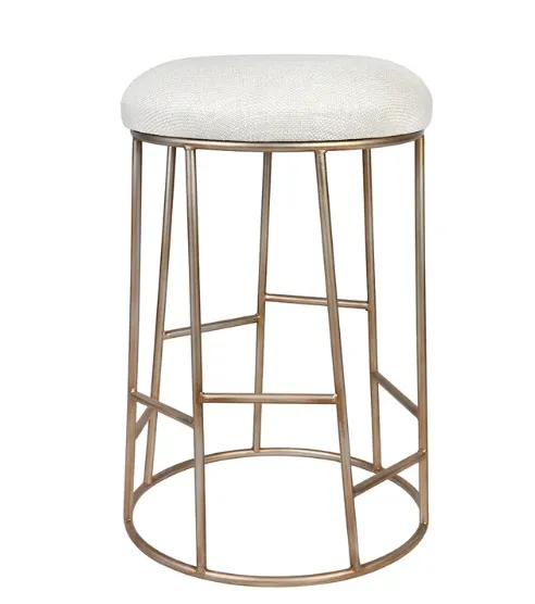 STL 0005 - Kitchen Stool - Aiden Gold Steel Natural Linen