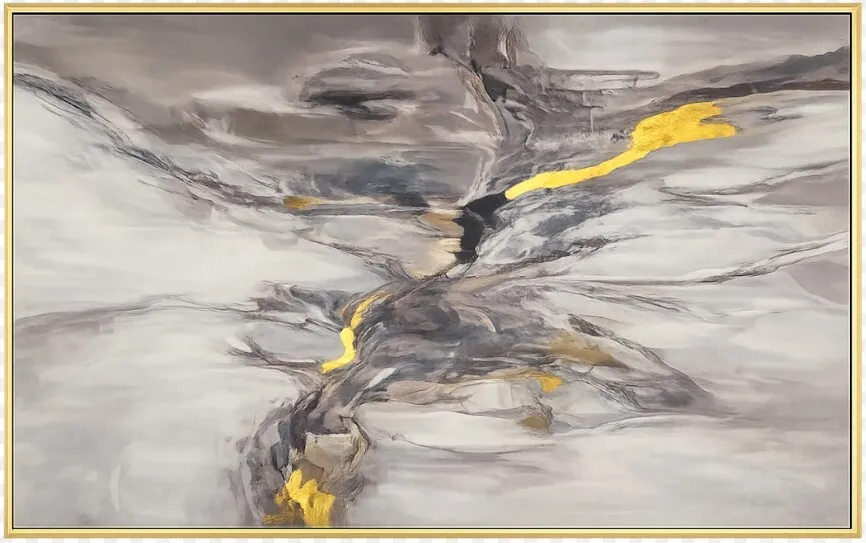 AW 0267 - Artwork - Extra Large - Abstract Black/Gold/White Canvas in Gold Frame