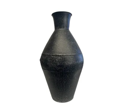 ACC 6005 - Large Textured Metal Black & Beige Patterned Vase Shape Pot