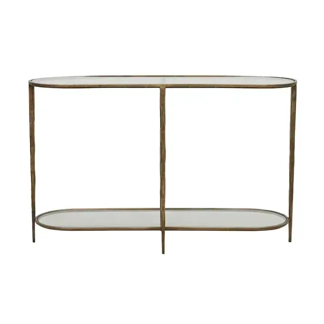 CN 0019 - Glass Oval Two Tier Console on Antique Brass Frame