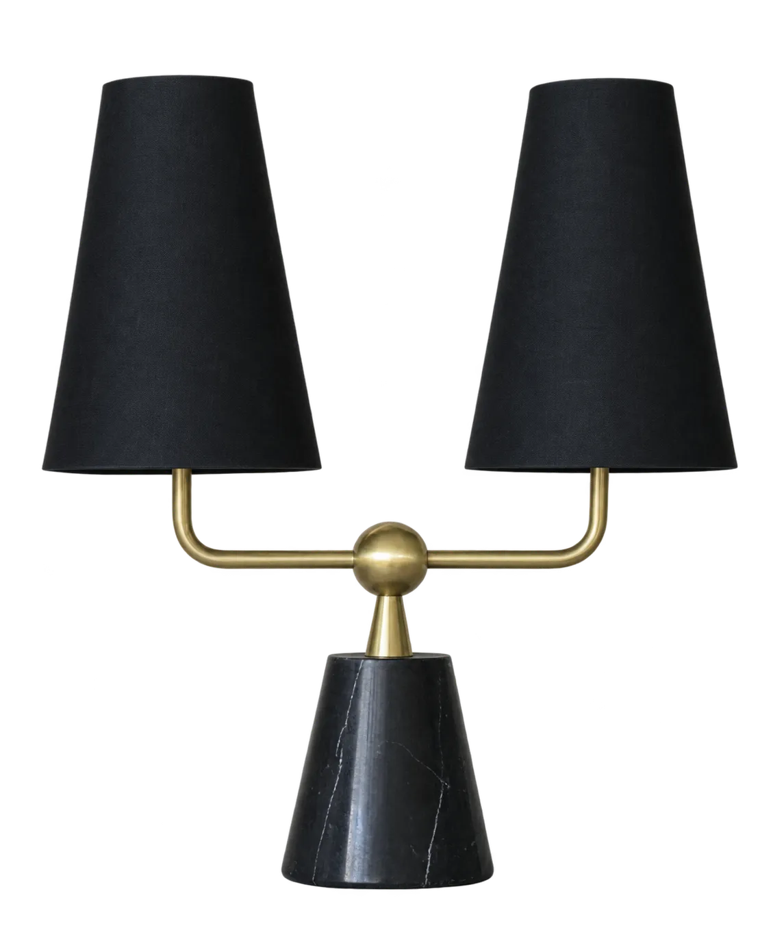 LP 0545 - Table Lamp - Black Marble Cone Base with Dual Gold Stem & Black Cone Shades
