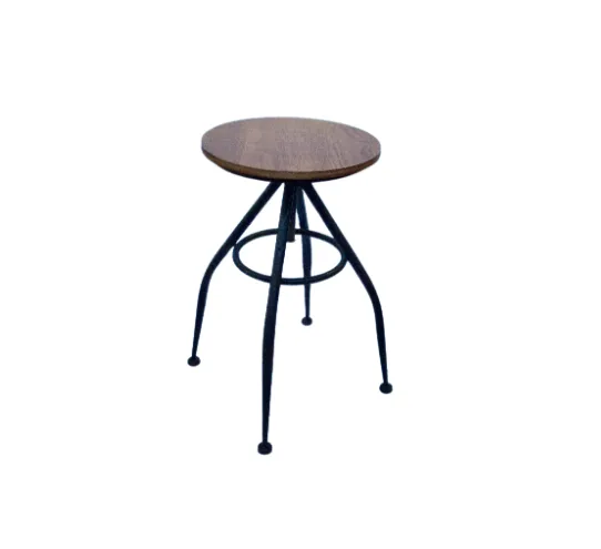 STL 0008 - Counter Stool - Natural Wood Circular Seat with Black Metal Spider Legs 