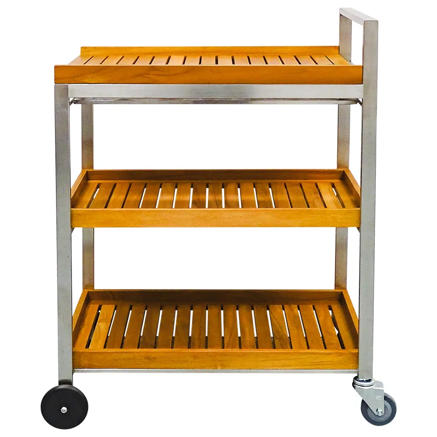 BC 0006 - Bar Cart - Outdoor Aluminium & Teak 3 Tier