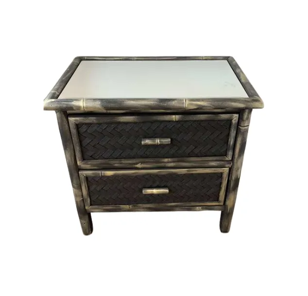 BST 8064 - Bedside Table - Annie Series Bamboo with Mirror Top