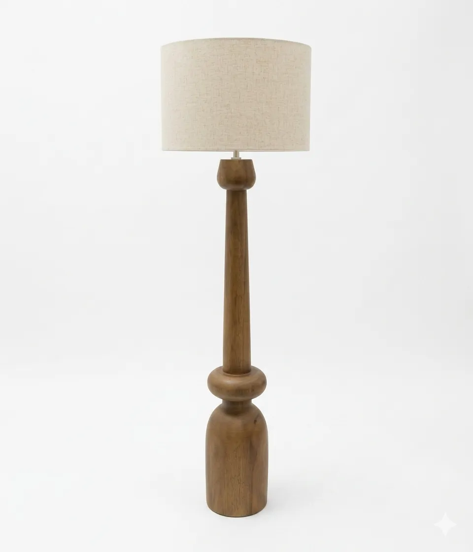 FL 0013 - Floor Lamp - Selkie Wooden Lamp/Oiled Brown