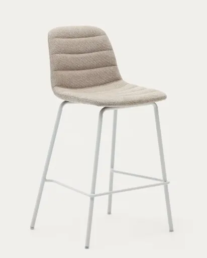 STL 0009 - Counter Stool - Zunilda in Beige Chenille and Steel with Matt White Finish