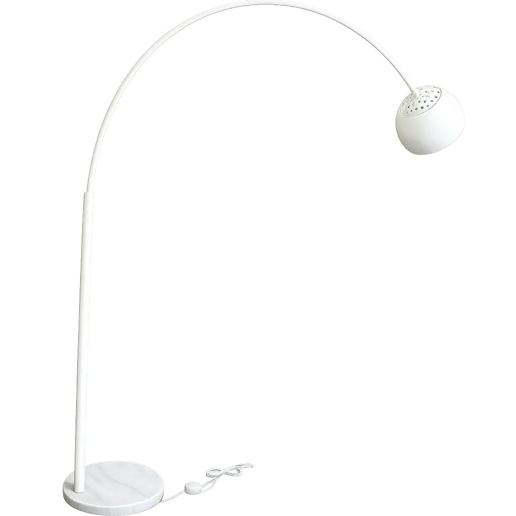 FL 3109 - Floor Lamp - Large Arched Stem on White Marble Base with Dome Shade