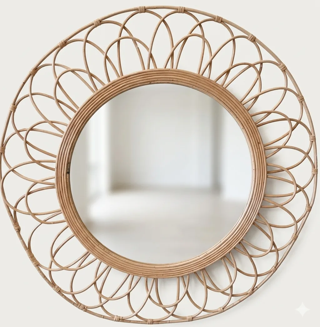 MIR 7175 - Mirror - Large - Round with Rattan Frame