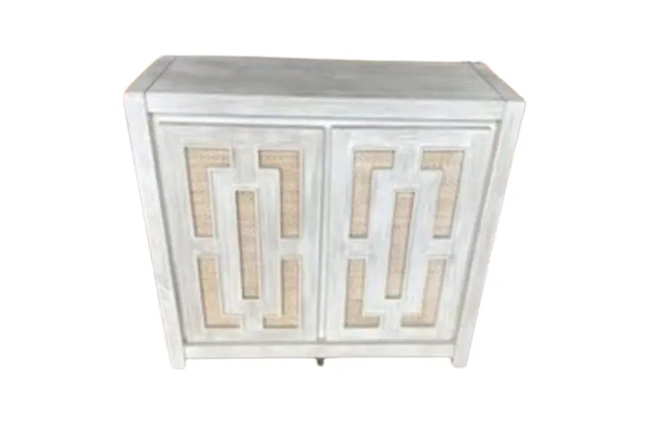 BF 6524 - Cabinet - White Wash Timber with Rattan Door Inserts 