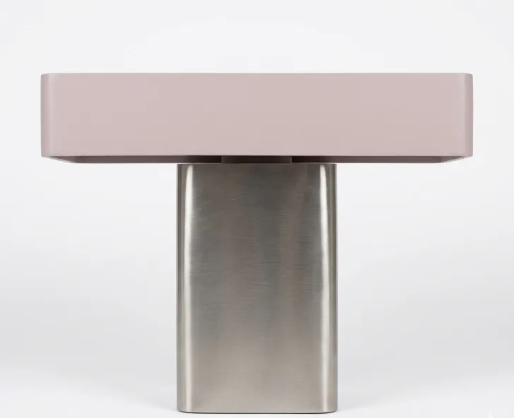 LP 0056 - Table Lamp - Rectangle Shade Silver Base Dusty Pink Metal Shade 