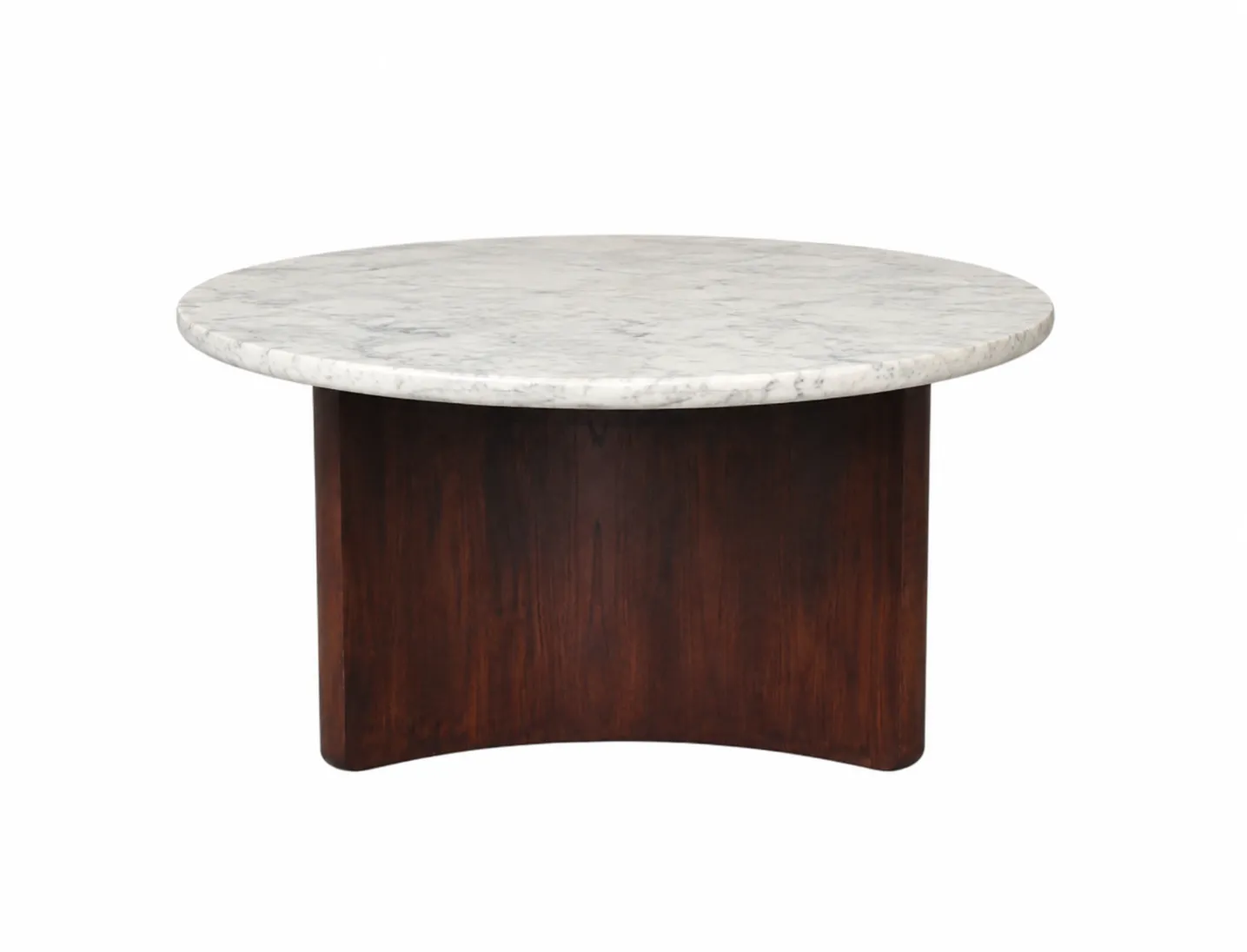 CT 0100 - Coffee Table - White Marble Round Top on Red Timber Sculptured Star Base