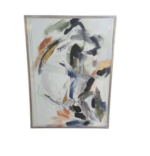 AW 0368 - Artwork - Large - Bright Colours Paint Brush Strokes Canvas in Black Frame