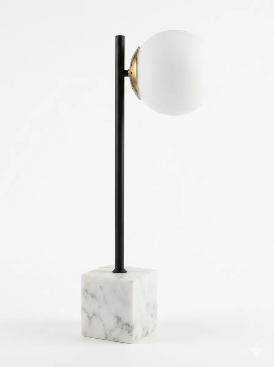 LP 9922 - Desk Lamp - Marble Base with Black Stem & White Glass Globe