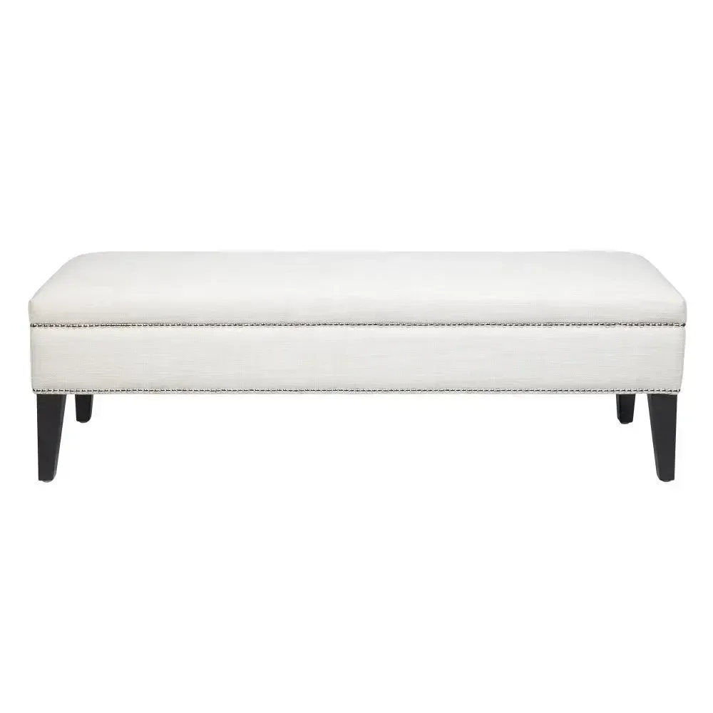 OTT 9199 - Ottoman - Linen Bed Bench with Silver Studding & Black Timber Legs