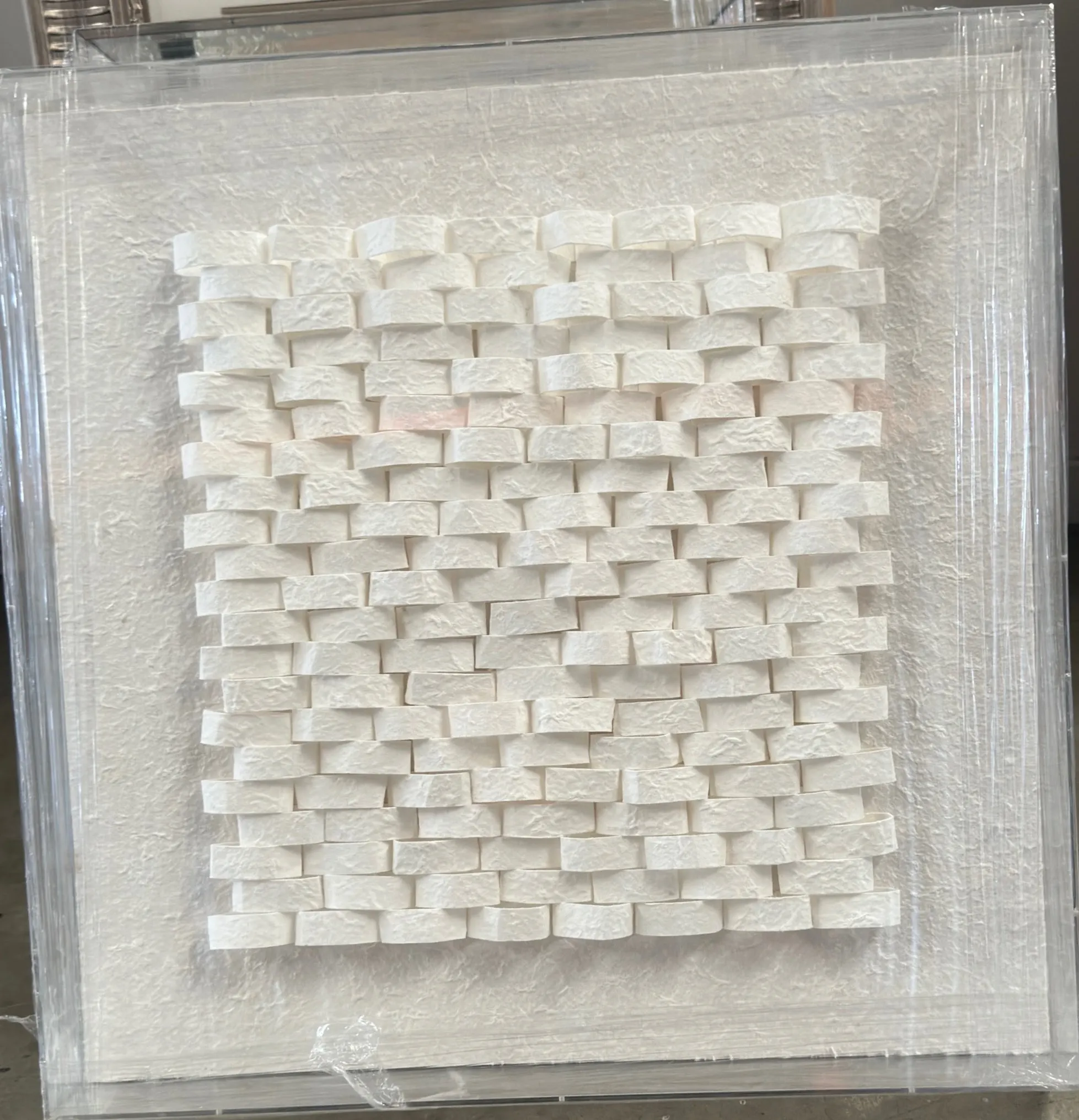 AW 8187 - Geometric Textured Brick Wall  Encased in Small Glass Artwork 