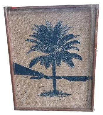 AW 4306 - Artwork - Large - Blue Palm Tree with Natural Woven Background