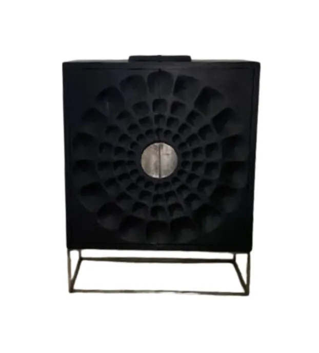 BF 7113 - Black Wood Cabinet with Circle Pattern & Half Moon Metal Handle - Standard Range