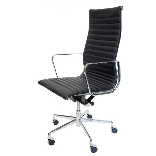 OC 3290 - Office Chair - Eames Black Leather with Chrome Frame (Wheels)