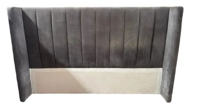 BH 0010 - King Bedhead - Grey Velvet Vertical Panels Winged 