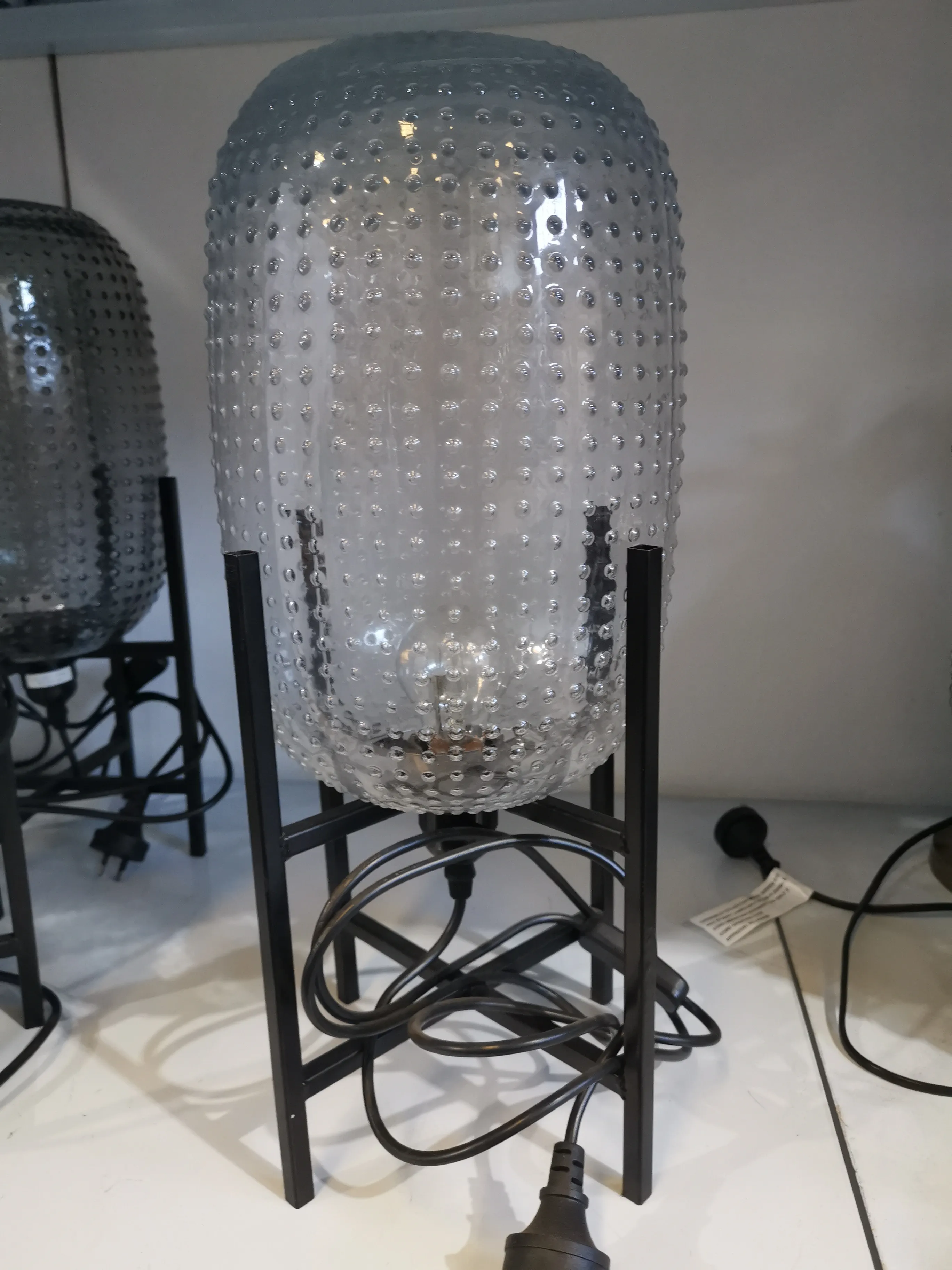 LP 5005 - Table Lamp - Smokey Glass Jar on Black Metal Cross Base