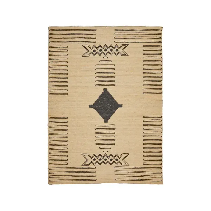 RG 0043 - Rug - Medium - Natural Jute with Geometric Linear Black Embroidery (250cm x 350cm)