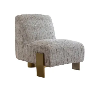 OC 0048 - Occasional Chair - Contemporary Grey and Beige Textured Fabric with Pale Walnut Legs 