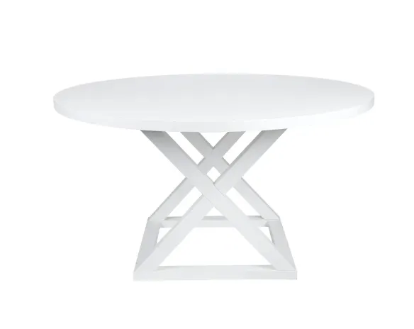DT 1091 - Dining Table - Round Gloss White with Square Base Cross Legs