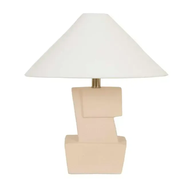 LP 0116 - Table Lamp - Bone & Speckle Ivory Geometric Sculptured with Dome Shade