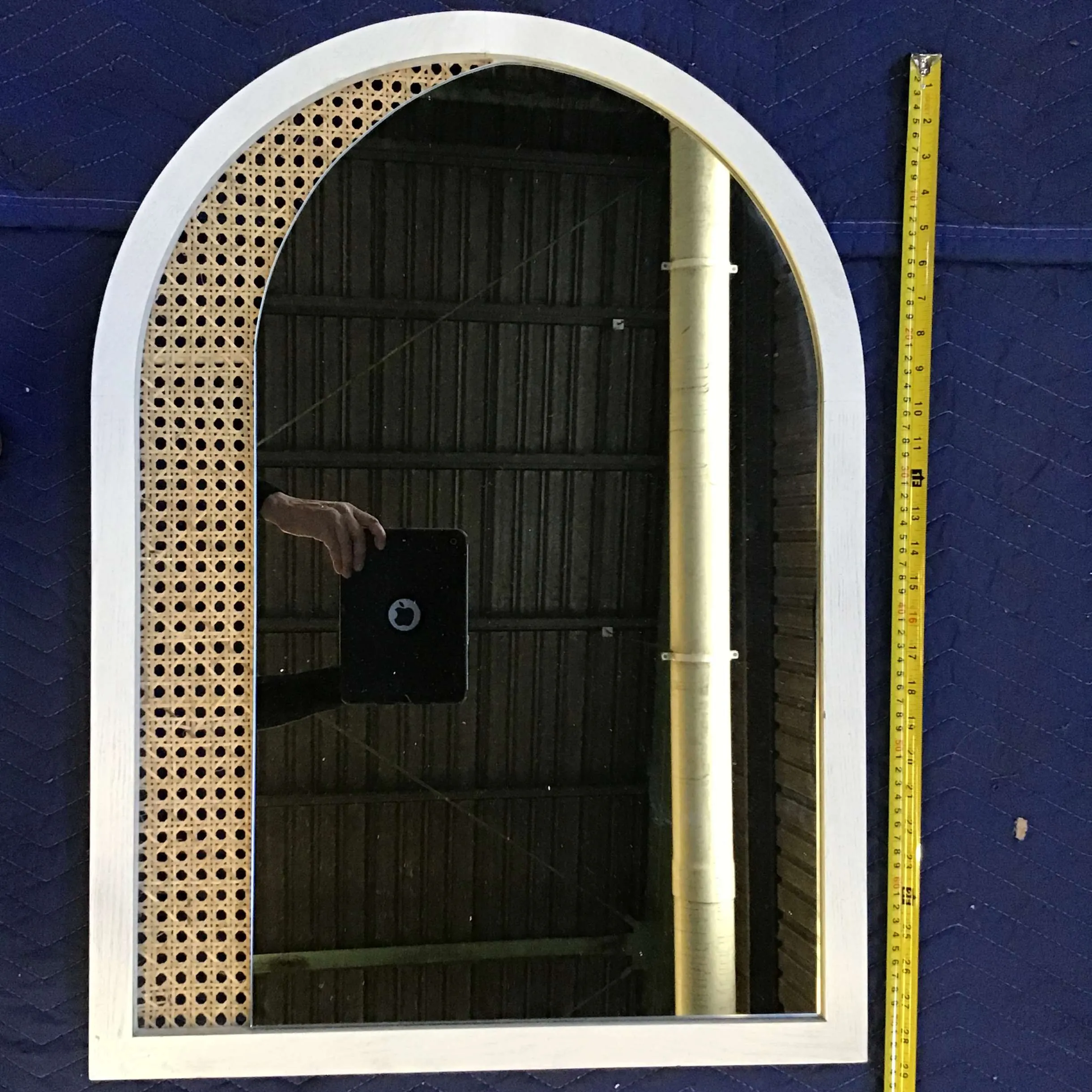 MIR 5026 - Mirror - White Framed Arch with Rattan Side
