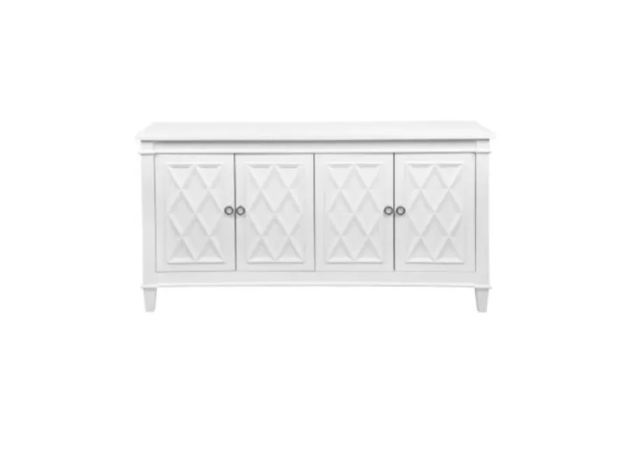 BF 7801 - White Timber Famed Sideboard with Diamond Patterned Door Panels & Silver Handles - Luxe Range