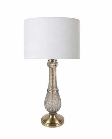 LP 0558 - Table Lamp - Cut Glass Tall Base with White Shade