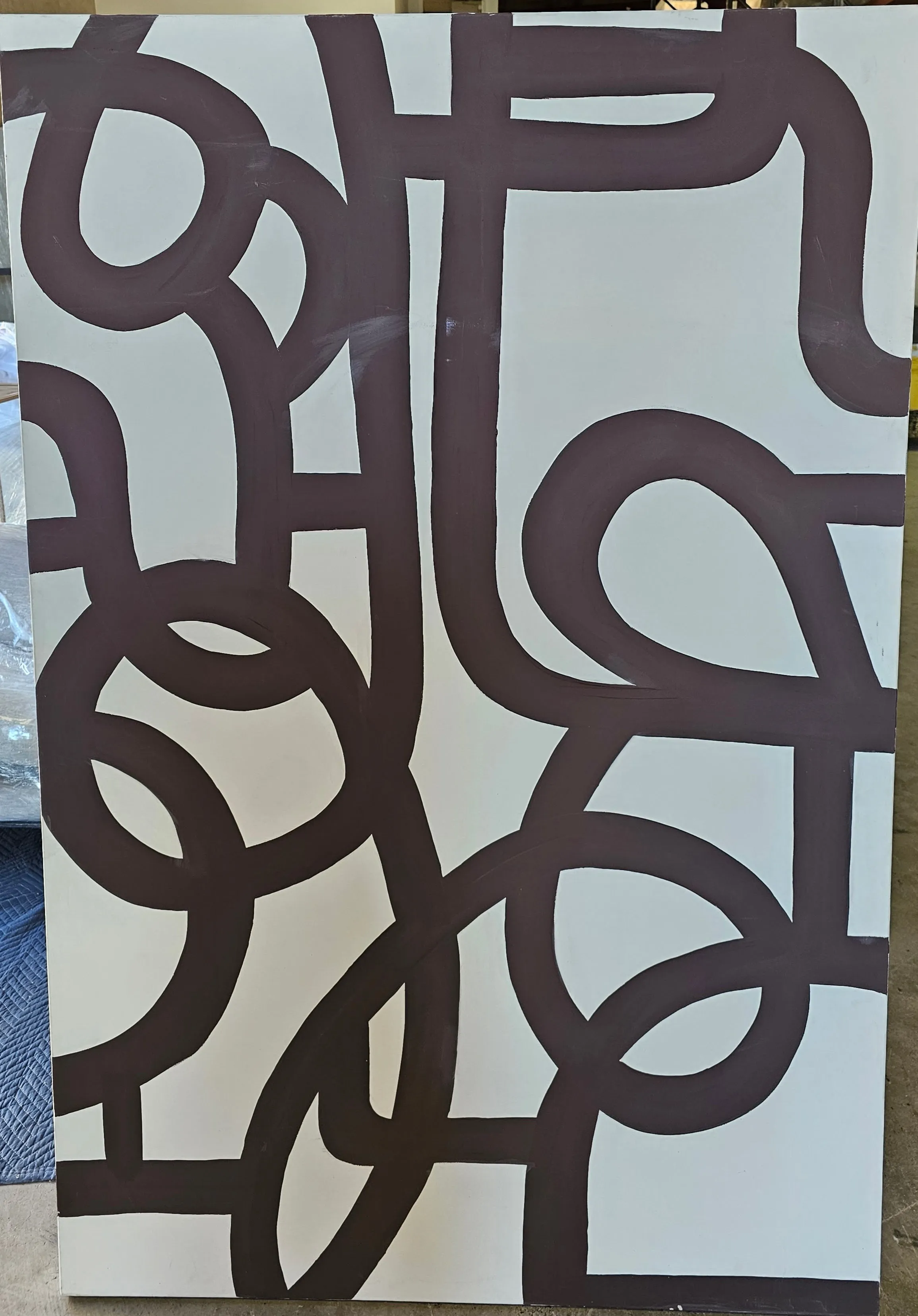 AW 0320 - Black Swirl Lines on White Oversized Canvas
