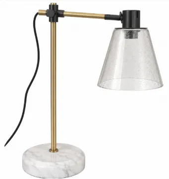 LP 0587 - Desk Lamp - Marble Base with Copper & Black Stem & Clear Shade
