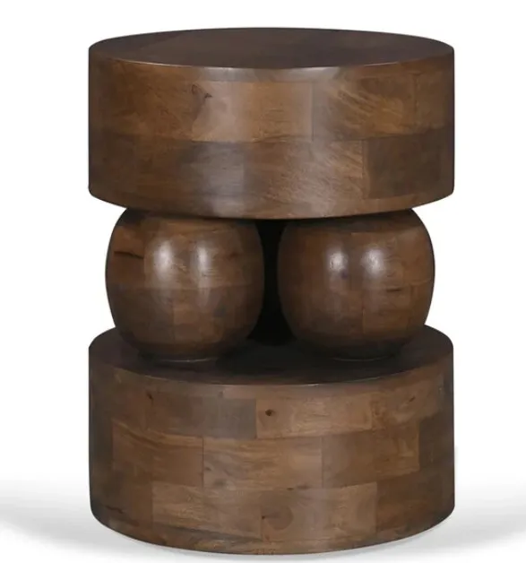 ST 0066 - Side Table - Round Chunky Geometric in Walnut