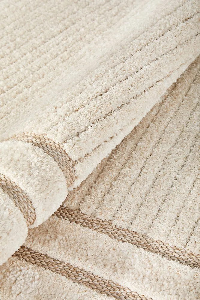 RG 0058 - Rug - Large - Modern Stone/Beige/White Line Patterned (340cm x 240cm/ 11mm Pile )