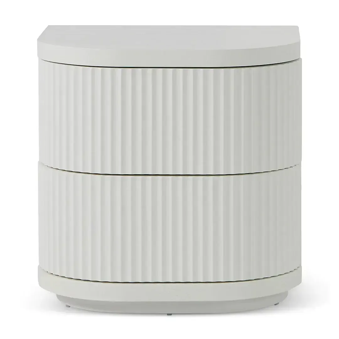 Luxe Range Matt White Two Drawer Curved Bedside Table with Vertical Grooves - BST 0021