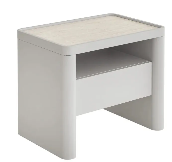 BST 0060 - Bedside Table - Glass Top 1-Drawer in Warm Grey