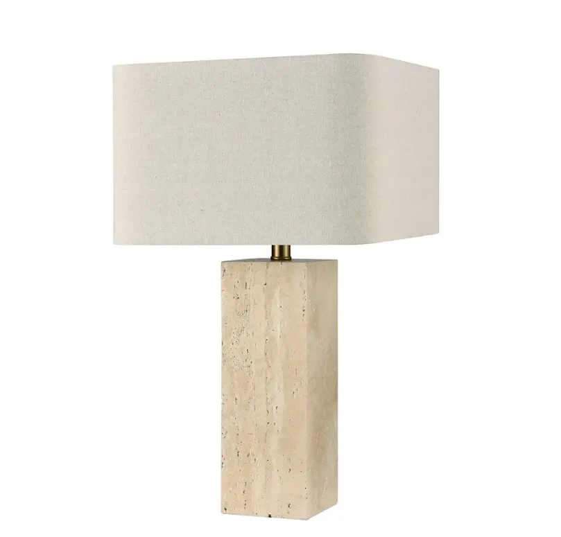 LP 0162 - Table Lamp - Rectangular Travertine Base with Square Linen Shade