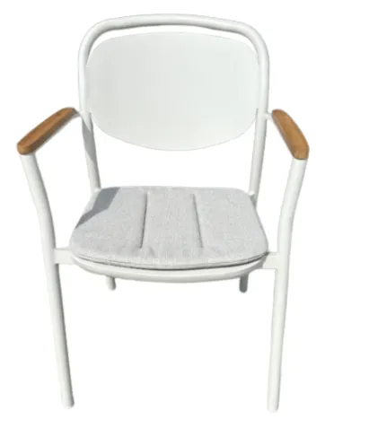 OD DC 0017 - Outdoor Dining Chair - Light Grey Cushion with Wooden Armrest