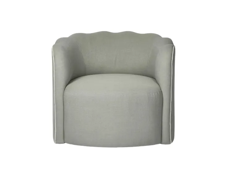 OC 0041 - Occasional Chair - Scalloped & Curved in Mint Fabric with White Piping